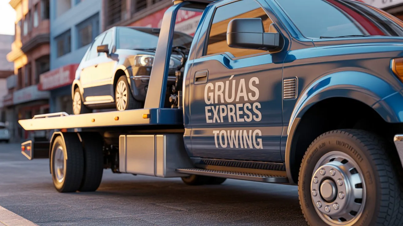 Grúa de plataforma de Grúas Express Towing en la calle